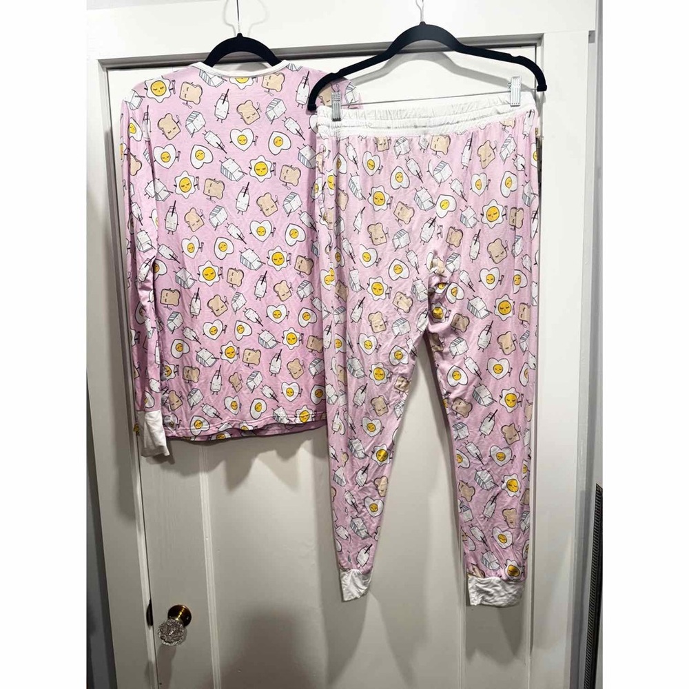 Little Sleepies Womens Pajama Set Pink Breakfast Buddies Large Bamboo - Picture 7 of 16
